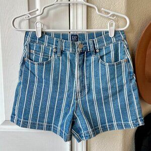 Gap Denim Striped High Rise Mom Jean Shorts - Blue & White